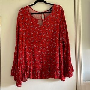 Red bell sleeve top